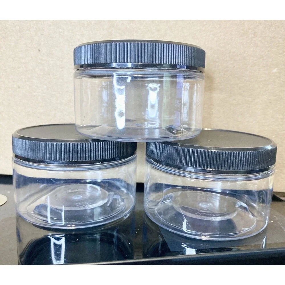 30 Pack 4oz Clear Plastic Jars w/ Black Lids Leak-Proof Round BPA-Free Food Safe
